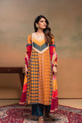 Juniper Mustard Man Made Fiber Ethnic Gathered Flared Kurta With Pants & Dupatta Set With Beads & Sequence Work - Distacart