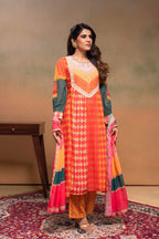 Juniper Orange Man Made Fiber Ethnic Gathered Flared Kurta With Pants & Dupatta Set With Beads & Sequence Work - Distacart