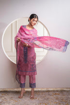 Juniper Lavender Floral Printed Kurta With Pant And Dupatta, Sequence & Beads Work - Distacart