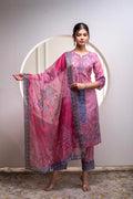 Juniper Lavender Floral Printed Kurta With Pant And Dupatta, Sequence & Beads Work - Distacart