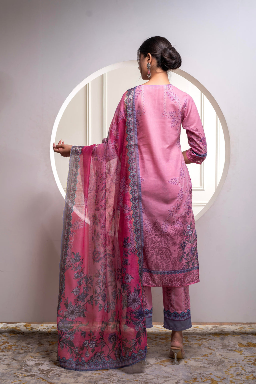 Juniper Lavender Floral Printed Kurta With Pant And Dupatta, Sequence & Beads Work - Distacart