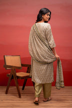 Juniper Green Floral Printed Kurta With Pant And Dupatta, Beads Work - Distacart
