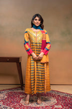 Juniper Man Made Fiber Mustard Embroidered Color Block Kurta Pant Dupatta Set With Mirror & Thread Work - Distacart