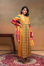 Juniper Man Made Fiber Mustard Embroidered Color Block Kurta Pant Dupatta Set With Mirror & Thread Work - Distacart