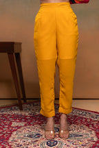 Juniper Man Made Fiber Mustard Embroidered Color Block Kurta Pant Dupatta Set With Mirror & Thread Work - Distacart