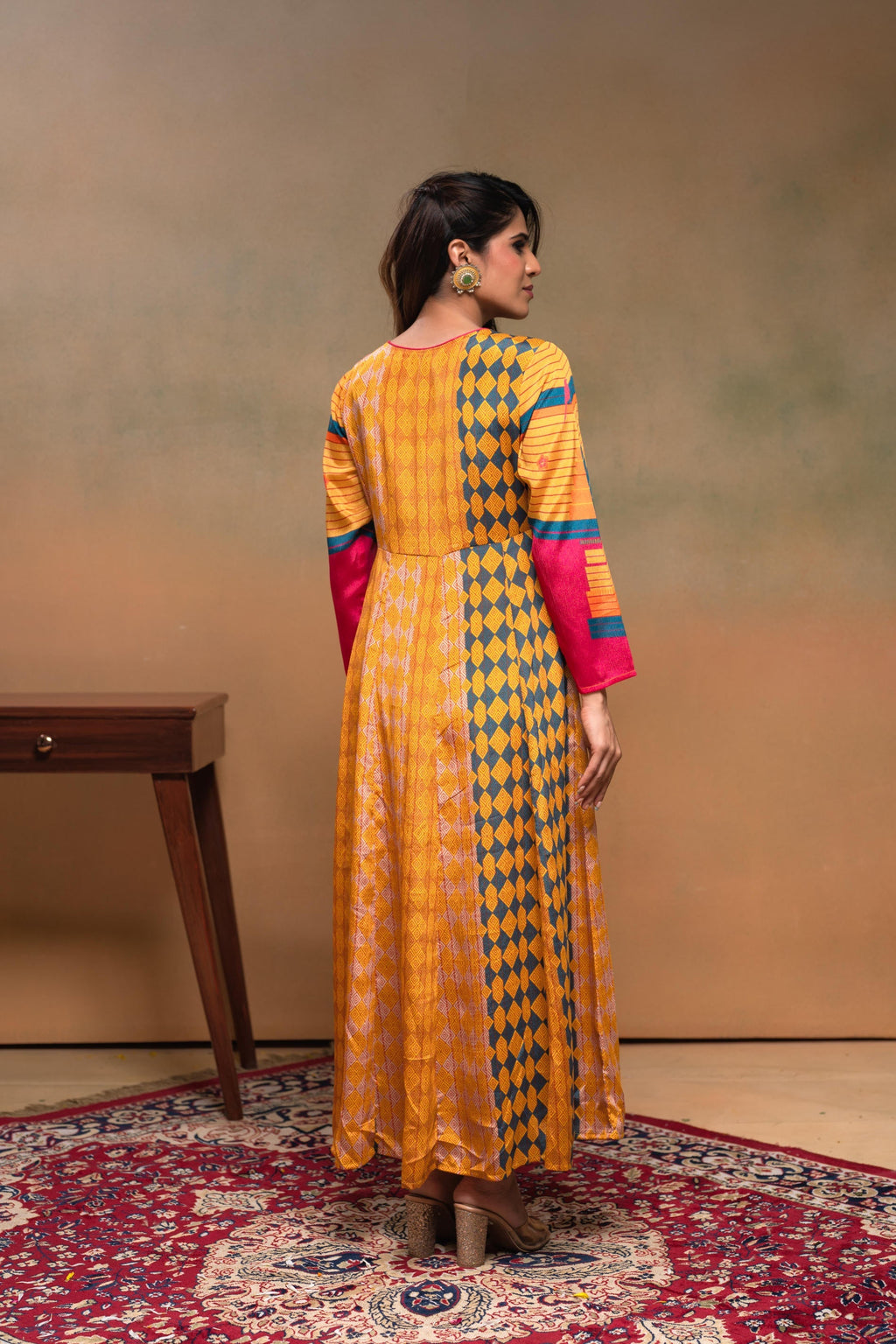 Juniper Man Made Fiber Mustard Embroidered Color Block Kurta Pant Dupatta Set With Mirror & Thread Work - Distacart