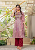 Juniper Ivory Floral Poly Kurta And Pants Set With Mirror, Thread Work And Tassels Detail - Distacart