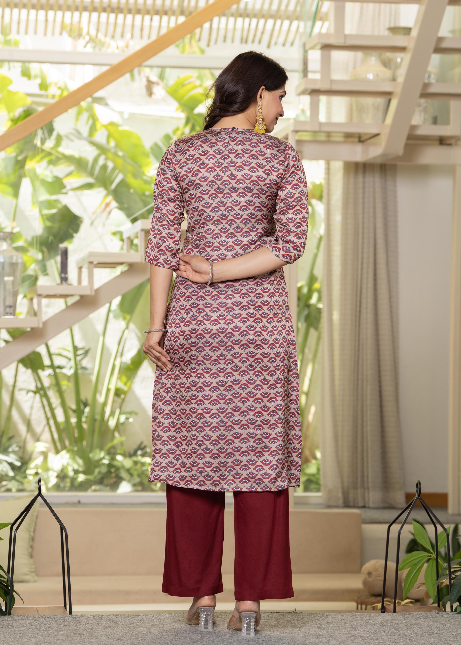 Juniper Ivory Floral Poly Kurta And Pants Set With Mirror, Thread Work And Tassels Detail - Distacart
