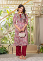 Juniper Ivory Floral Poly Kurta And Pants Set With Mirror, Thread Work And Tassels Detail - Distacart
