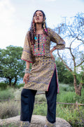 Juniper Polycotton Mustard Embroidered Kurta Pant Set With Mirror, Thread Work & Tassels - Distacart