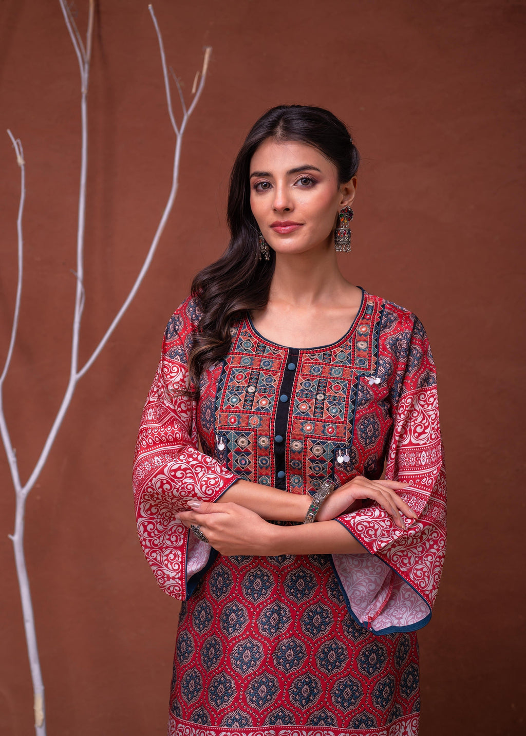 Juniper Polycotton Maroon Embroidered Kurta Pant Set With Mirror, Thread Work & Tassels - Distacart
