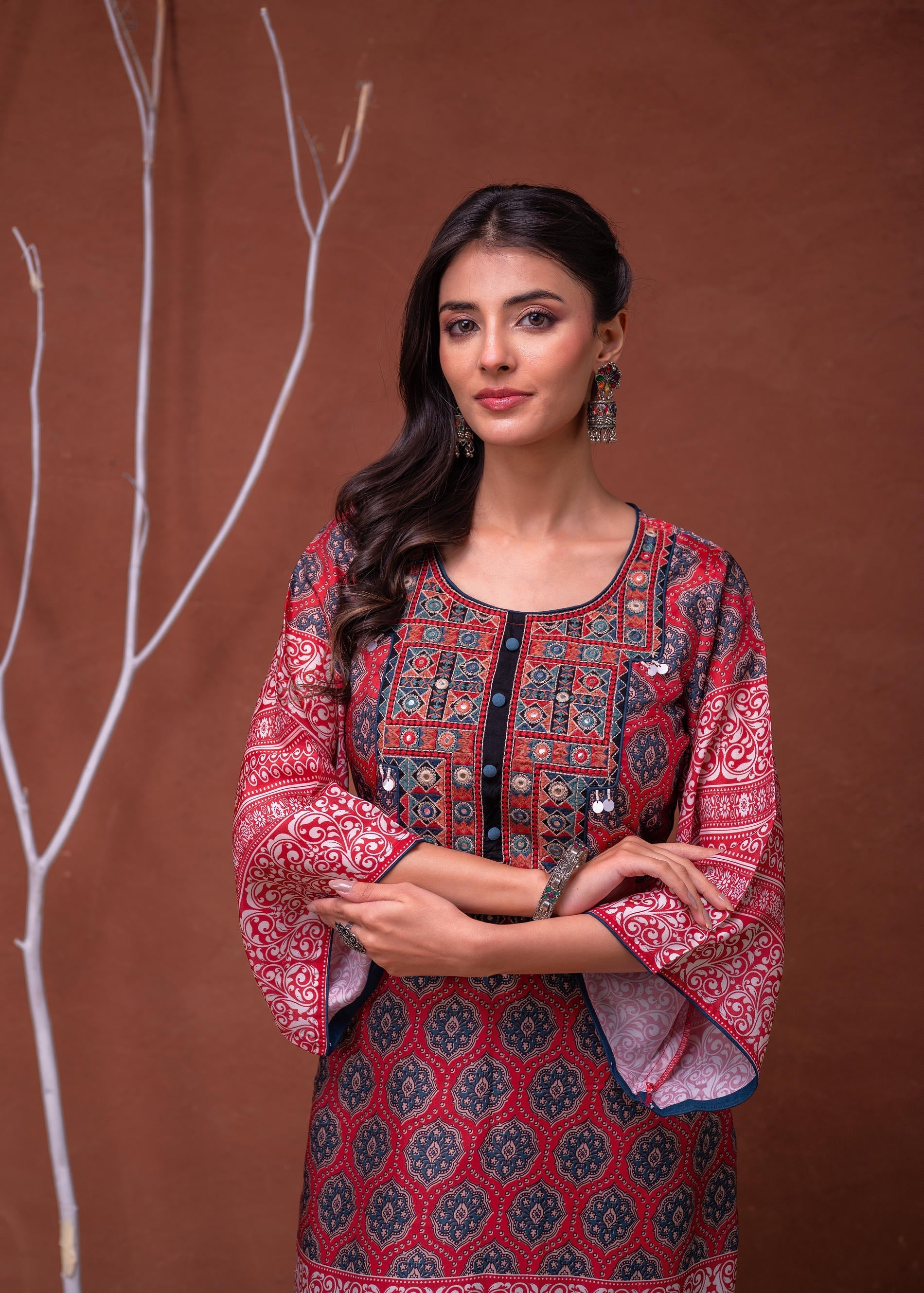 Juniper Polycotton Maroon Embroidered Kurta Pant Set With Mirror, Thread Work & Tassels - Distacart