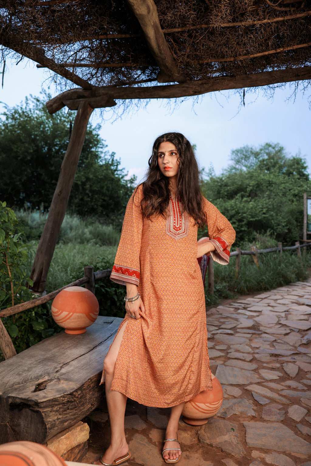 Juniper Mustard Embroidered A-Line Kurta With Mirror & Thread Work - Distacart