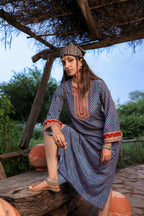 Juniper Teal Ethnic Motif Embroidered A-Line Kurta With Zari & Mirror Work - Distacart
