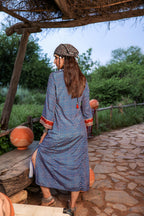 Juniper Teal Ethnic Motif Embroidered A-Line Kurta With Zari & Mirror Work - Distacart