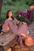Juniper Black & Brown Ethnic Motif Embroidered Straight Kurta With Zari & Mirror Work - Distacart