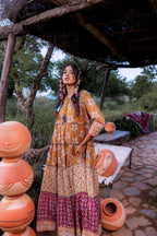 Juniper Mustard Embroidered Anarkali Long Dress With Tassels & Mirror Work - Distacart