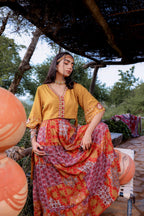 Juniper Mustard Floral Embroidered Co-Ord Set With Mirror & Thread Work - Distacart