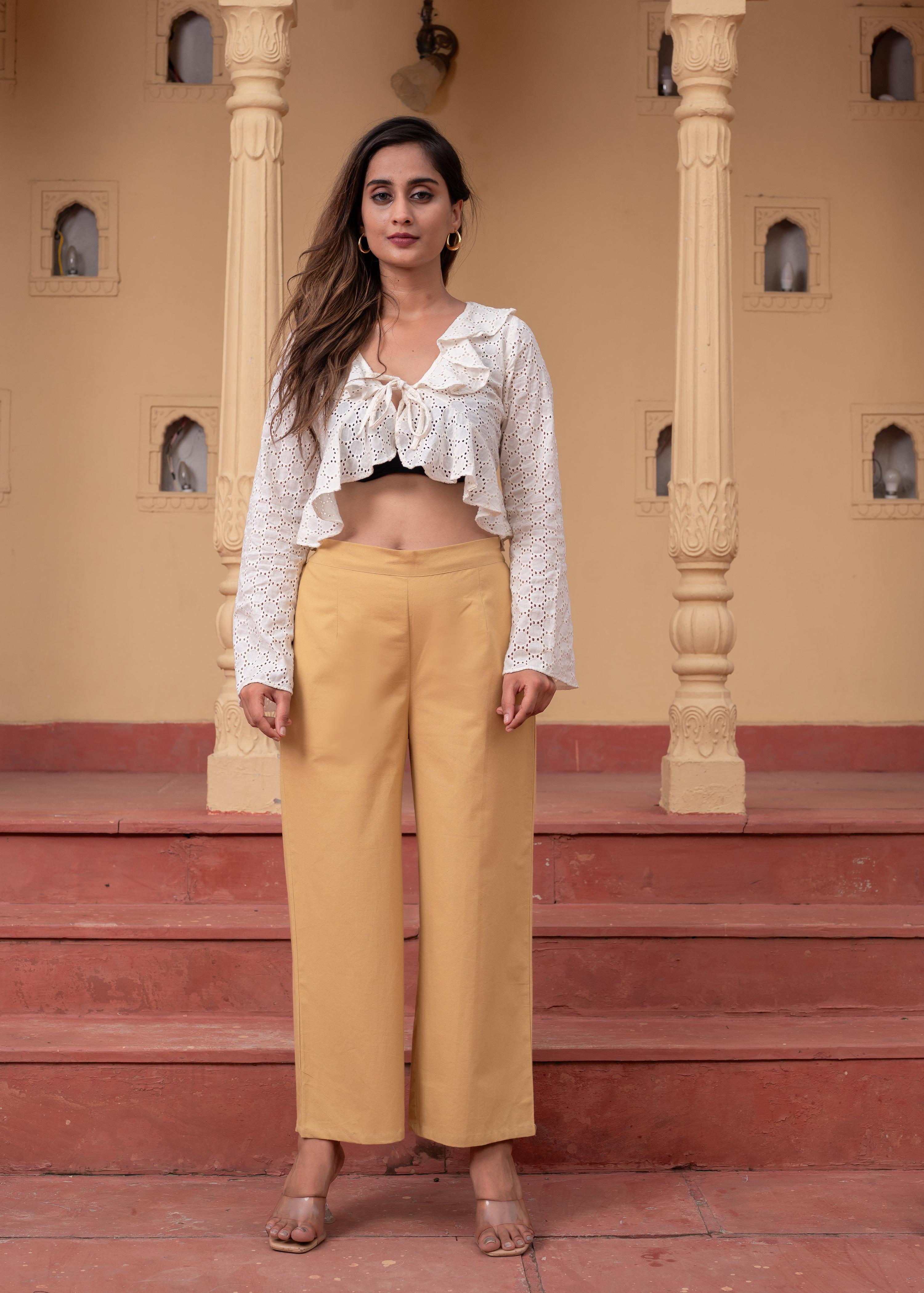 Juniper Women'S Beige Solid Straight Cotton Pant With Pocket - Distacart