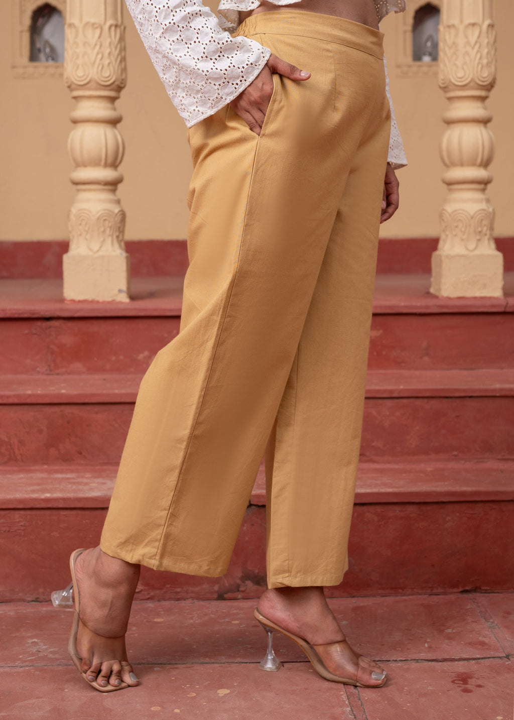 Juniper Women'S Beige Solid Straight Cotton Pant With Pocket - Distacart