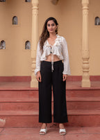 Juniper Women'S Black Solid Straight Cotton Pant With Pocket