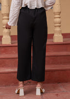 Juniper Women'S Black Solid Straight Cotton Pant With Pocket
