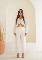 Juniper Women'S Off White Solid Straight Cotton Pant With Pocket