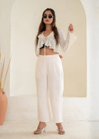 Juniper Women'S Off White Solid Straight Cotton Pant With Pocket