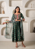 Juniper Jade Green Ethnic Motif Embroidered Fit & Flared Kurta Dupatta Set With Zari & Mirror Work - Distacart