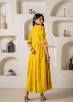 Juniper Mustard Yellow Embroidered Anarkali Kurta With Printed Dupatta - Distacart