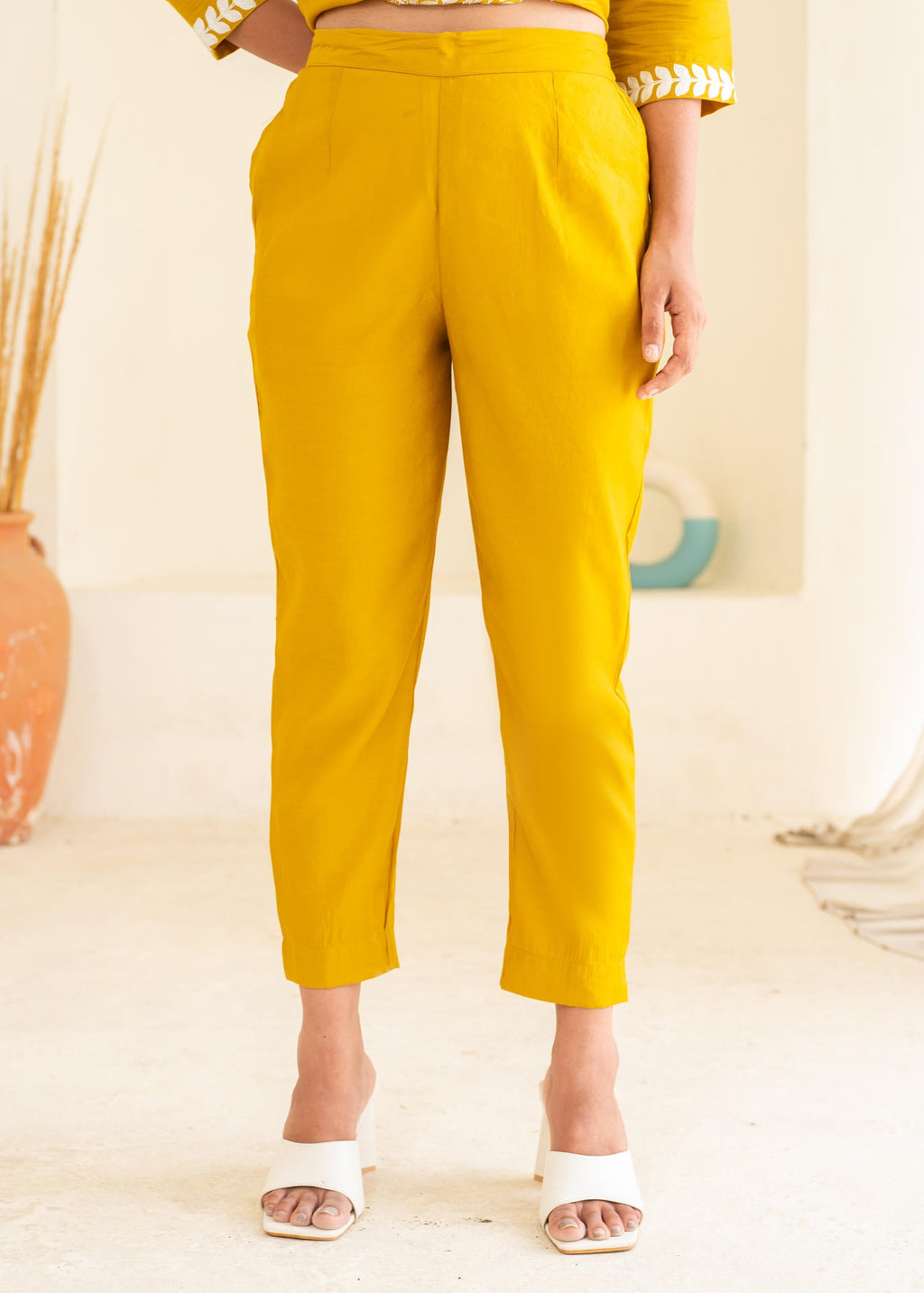 Juniper Mustard Solid Embroidered Straight Kurta Pant Set With Thread Work - Distacart