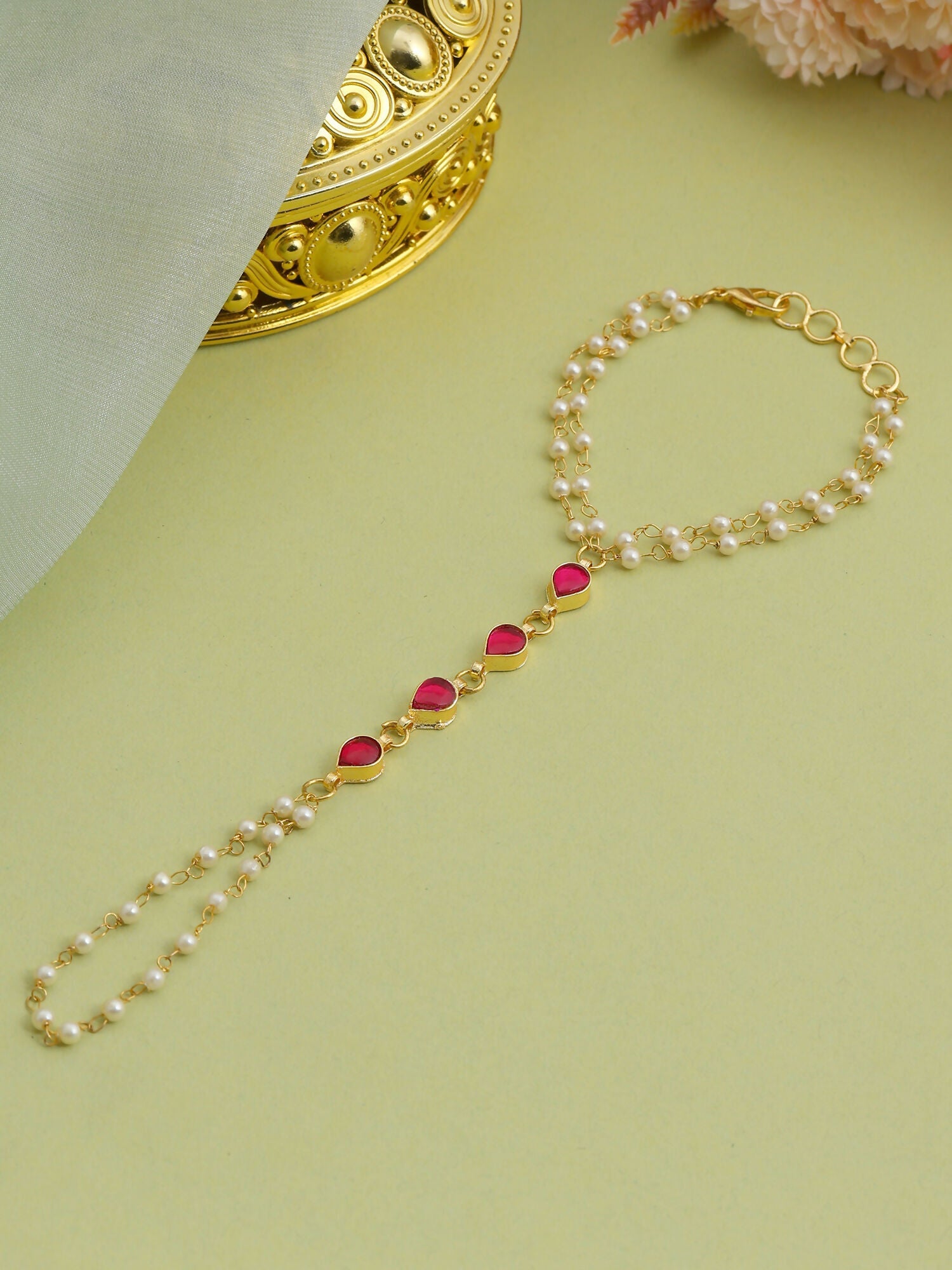 Ruby Raang Mannat Pearl Haath Phool - Distacart