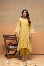 Juniper Viscose Yellow Embroidered Kurta Pant Co-Ordset With Thread Work & Lace - Distacart