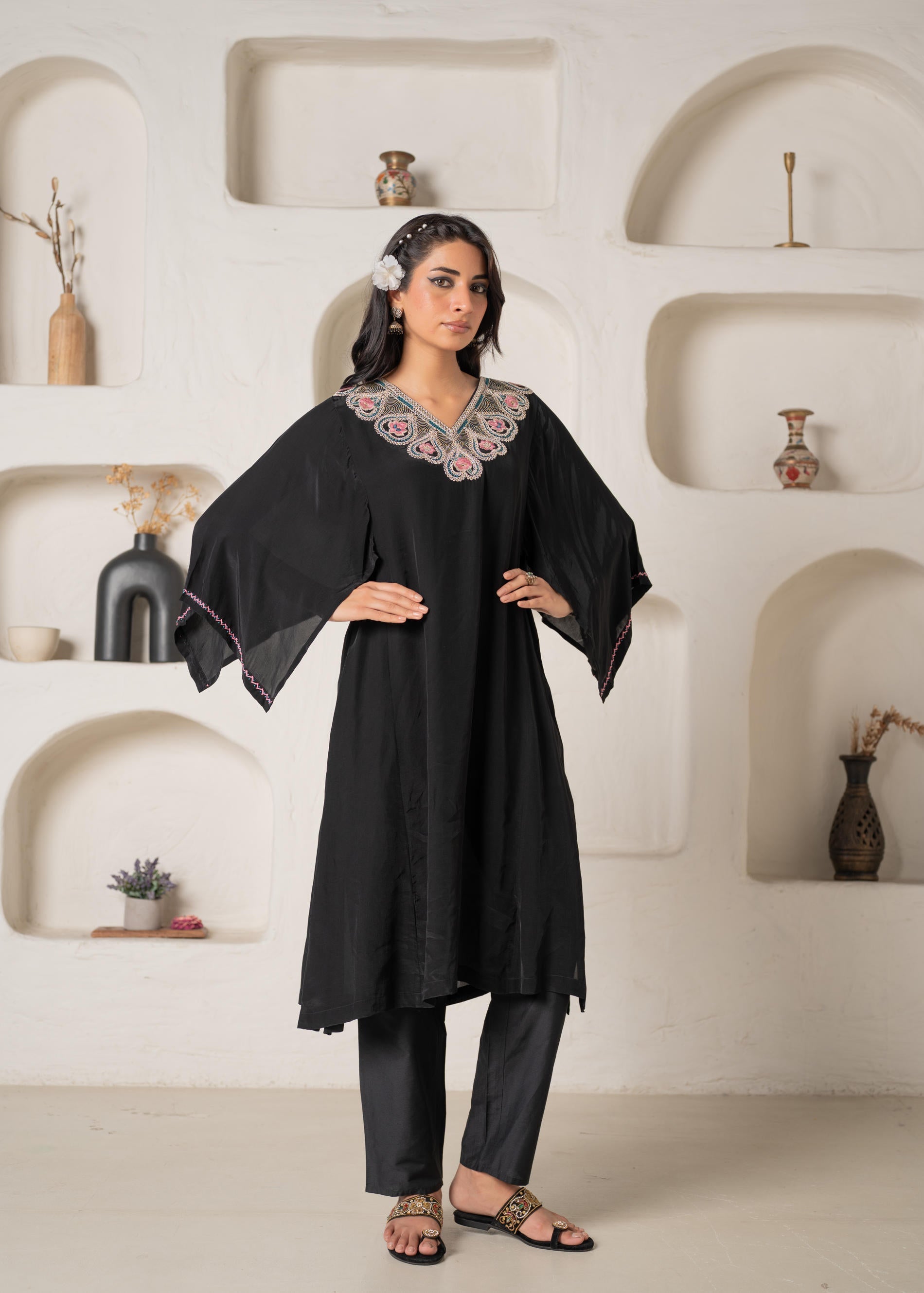 Juniper Noir Bloom Kaftan Kurta Pant Set - Distacart