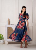 Juniper Navy Blue Floral Printed Fit & Flare Maxi Dress - Distacart