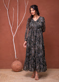Juniper Floral Printed Dress With Sheer Sleeves & Beaded Waist Detailing - Distacart