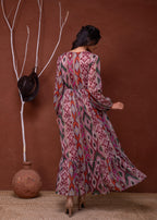 Juniper Floral Printed Pink Dress With Sheer Sleeves & Beaded Waist Detailing - Distacart