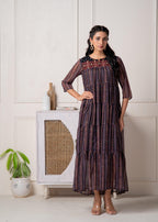 Juniper Blue Printed Tiered Dress With Detailed Yoke - Distacart