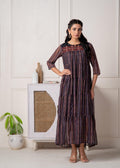 Juniper Blue Printed Tiered Dress With Detailed Yoke - Distacart