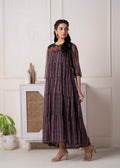 Juniper Blue Printed Tiered Dress With Detailed Yoke - Distacart