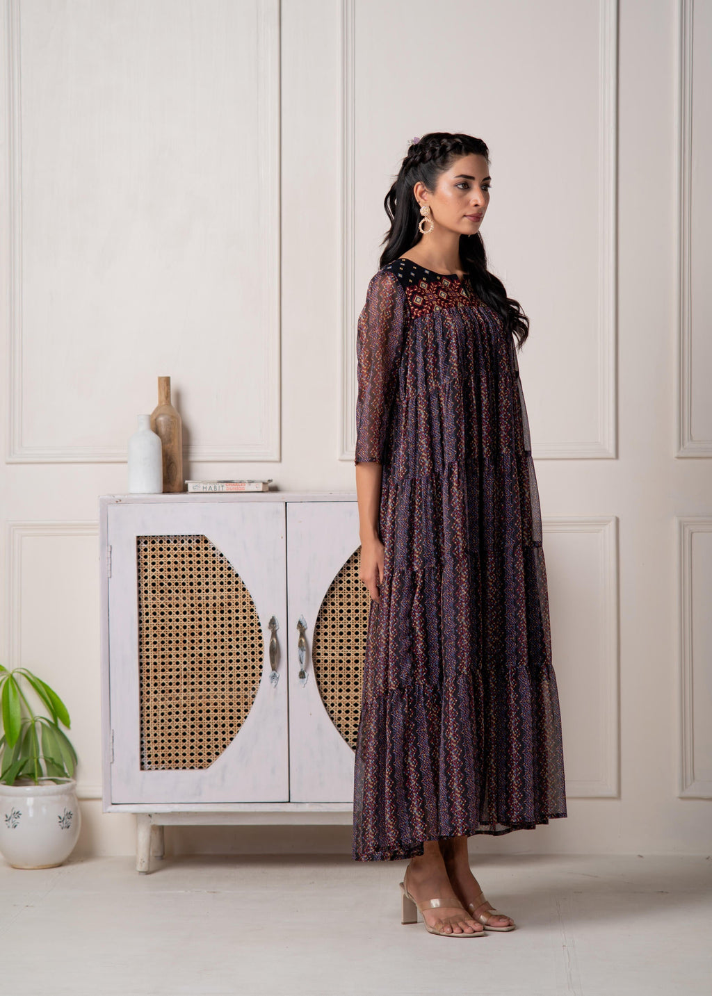 Juniper Blue Printed Tiered Dress With Detailed Yoke - Distacart