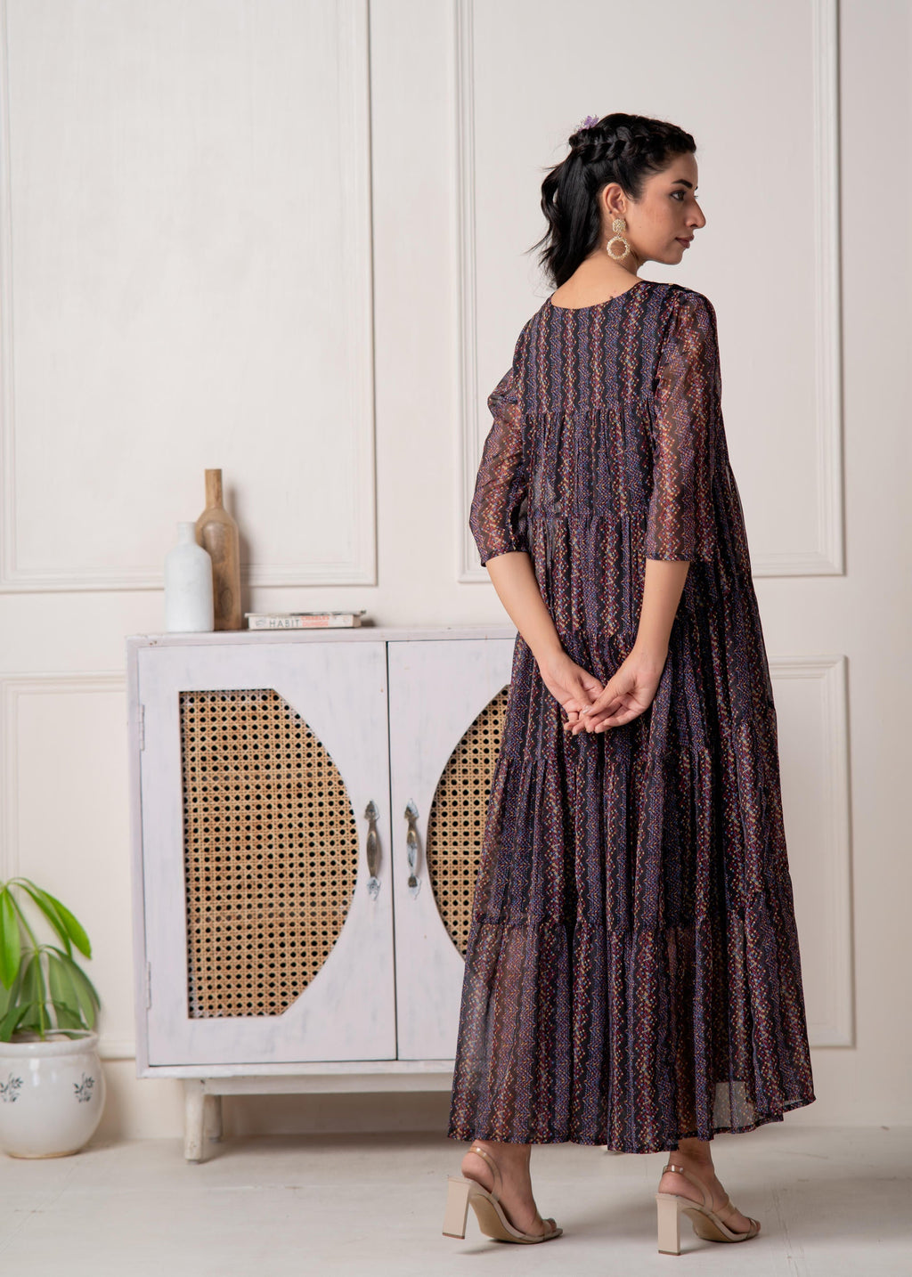 Juniper Blue Printed Tiered Dress With Detailed Yoke - Distacart