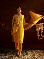 Juniper Mustard Viscose Kurta With Pants & Dupatta Set With Thread & Zari Work - Distacart
