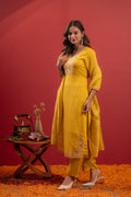Juniper Mustard Viscose Kurta With Pants & Dupatta Set With Thread & Zari Work - Distacart