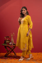 Juniper Mustard Viscose Kurta With Pants & Dupatta Set With Thread & Zari Work - Distacart