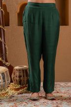 Juniper Bottle Green Viscose Straight Kurta With Pants & Dupatta Set With Zari & Sequence Work - Distacart