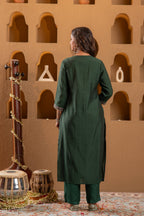 Juniper Bottle Green Viscose Straight Kurta With Pants & Dupatta Set With Zari & Sequence Work - Distacart