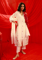 Juniper Ivory Viscose Kurta With Pants & Dupatta Set With Mirror & Thread Work - Distacart