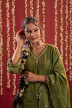 Juniper Mehendi Green Embroidered Kurta Set With Dupatta - Distacart