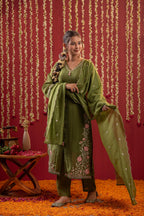 Juniper Mehendi Green Embroidered Kurta Set With Dupatta - Distacart